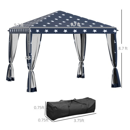 Outsunny 10 X 10  Up Canopy Tent With Netting, Instant Gazebo, Ez Up Screen House Room With Carry Bag, Height Adjustable, For Outdoor, Garden, Patio, American Flag