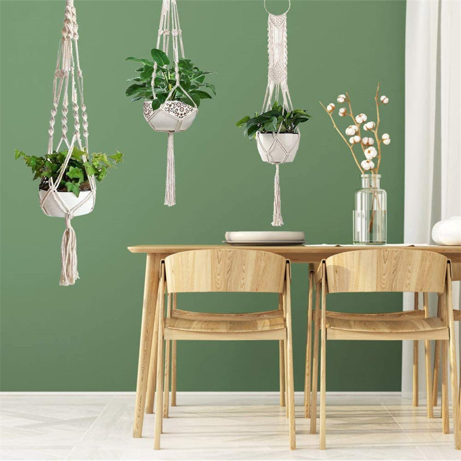 Flowerpot Flower Stand Indoor Outdoor Hanging Plant Rack Holder Decorative Flowerpot Cotton Rope