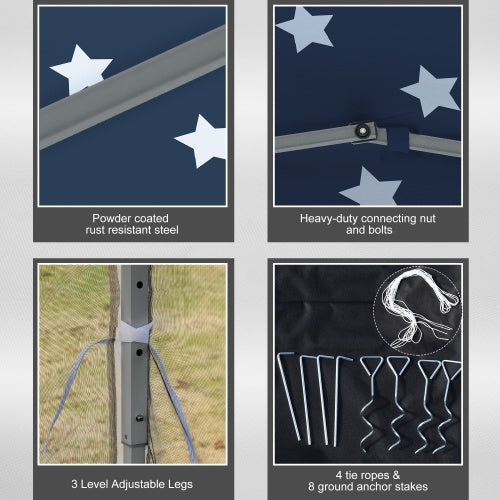 Outsunny 10 X 10  Up Canopy Tent With Netting, Instant Gazebo, Ez Up Screen House Room With Carry Bag, Height Adjustable, For Outdoor, Garden, Patio, American Flag