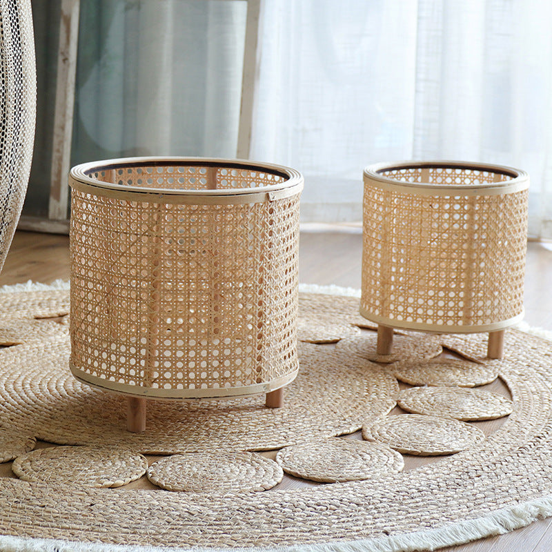 Handmade Woven Flower Pot Bamboo Green Plant Flower Stand Floor Ornaments Decoration