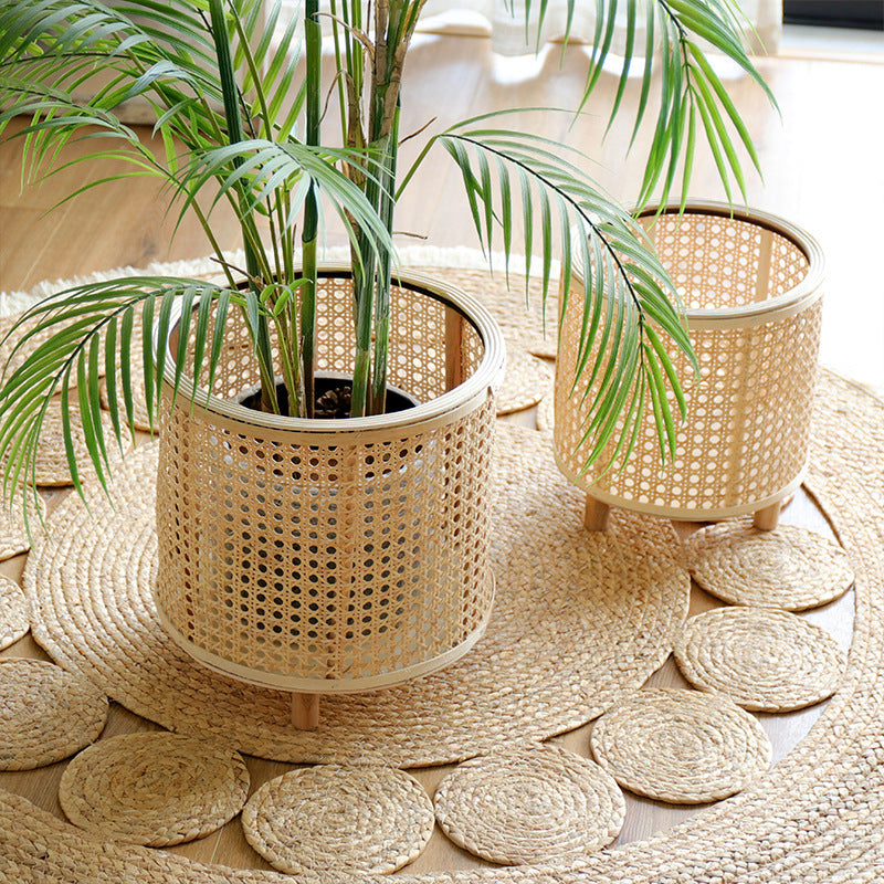Handmade Woven Flower Pot Bamboo Green Plant Flower Stand Floor Ornaments Decoration