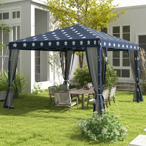 Outsunny 10 X 10  Up Canopy Tent With Netting, Instant Gazebo, Ez Up Screen House Room With Carry Bag, Height Adjustable, For Outdoor, Garden, Patio, American Flag
